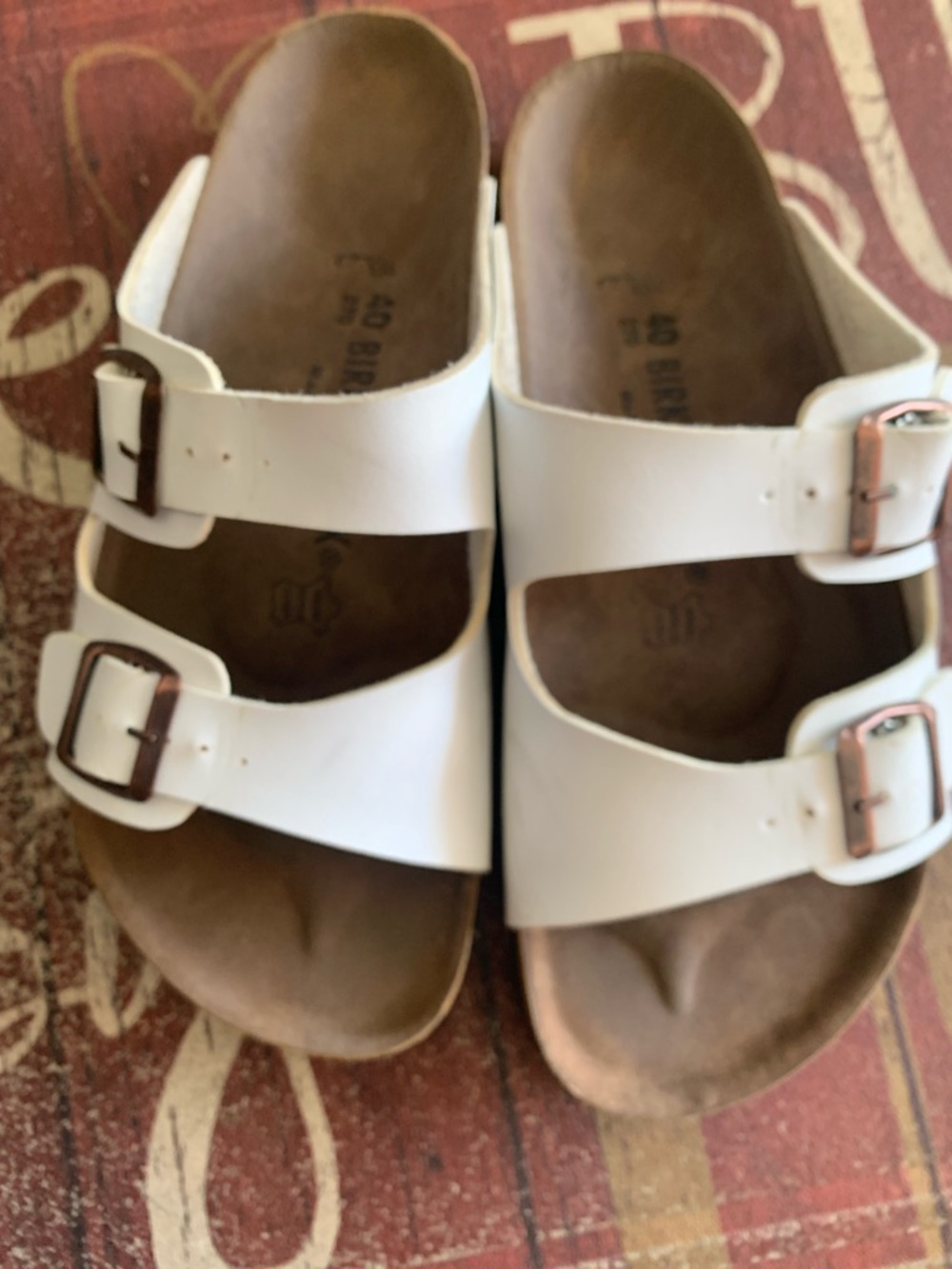 Birkenstock White Arizona Two-Strap Sandals with Brown Buckles - Picture 3 of 3
